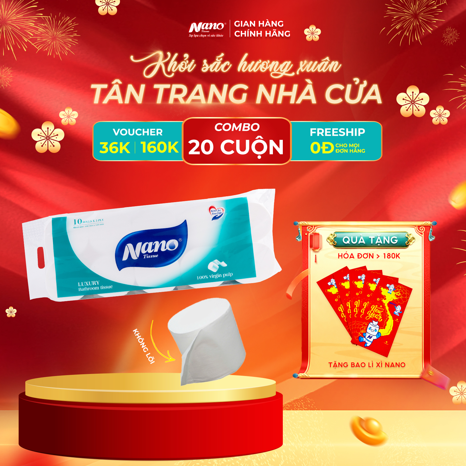 Giấy vệ sinh Luxury không lõi 10 cuộn